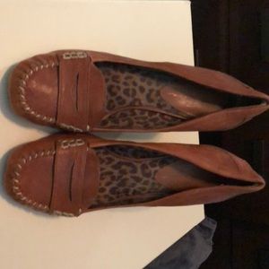 Burnt orange tan wedge heels